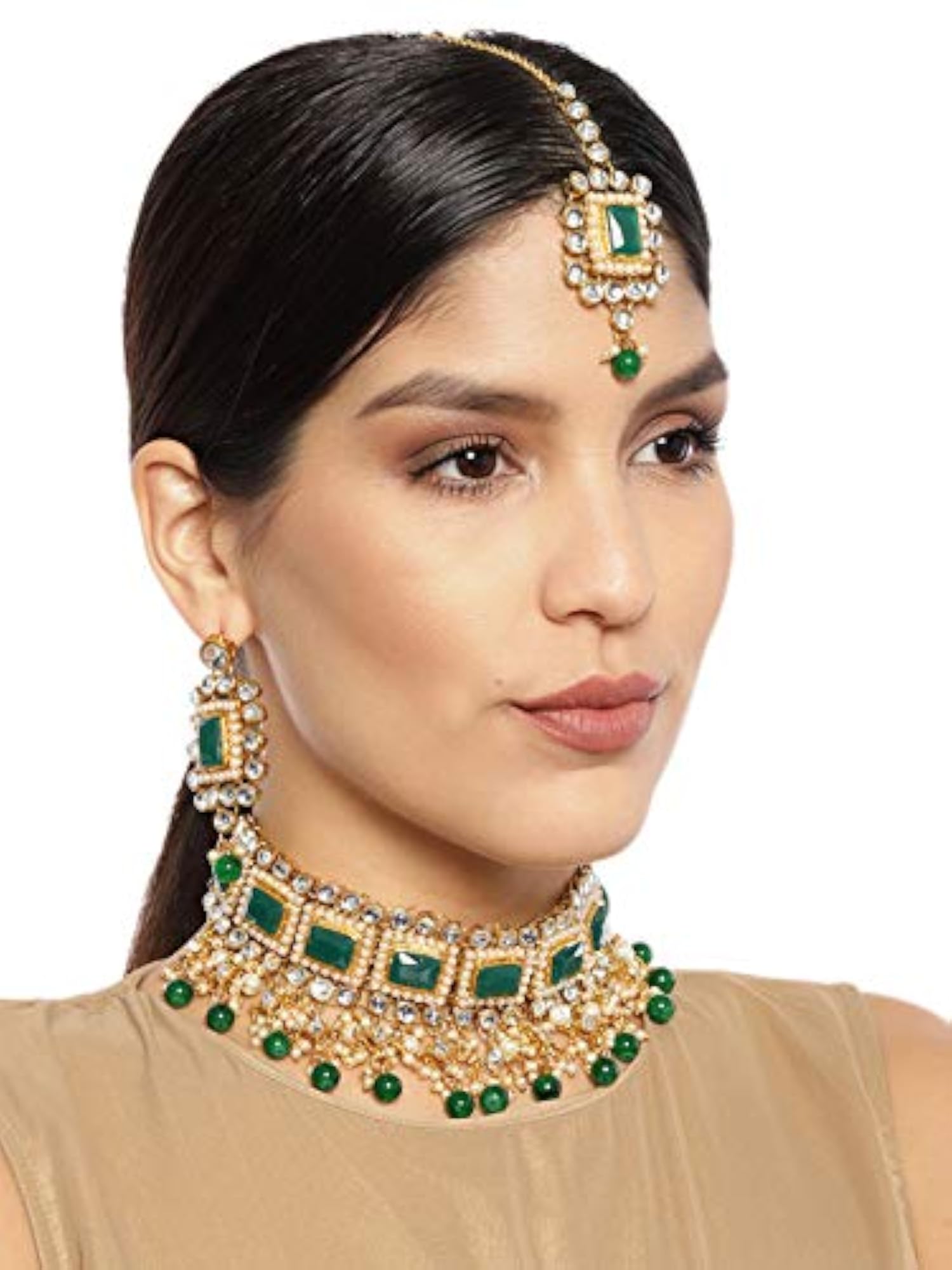 Women's Mesmerising Green Traditional Choker Jewellery Set
