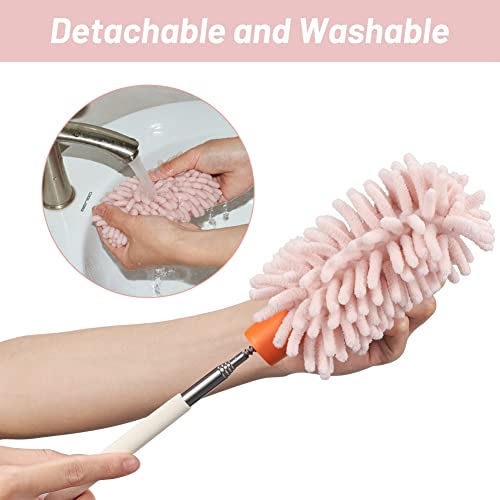 Image of Pink Retractable Microfiber Duster for Cleaning Extendable Feather Duster Household Cleaning Tool for Cleaning Car, Office, Window, Furniture