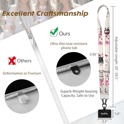 Image of Icycay Phone Lanyard Crossbody Strap Neck Adjustable Teacher Women Flower | for Cell Phone Case Keys ID Badges, Anti Theft, Multifuctional, Cute Phone Holder, Travel Hiking Essential Accessories, Gifts