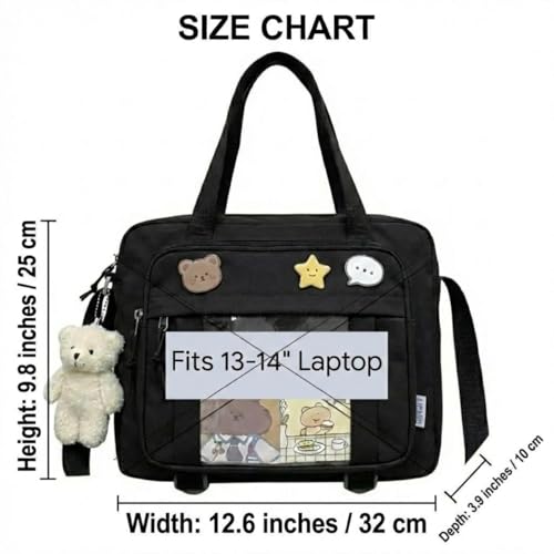 Image of Kawaii Crossbody Ita Bag for Women with Pin & Plush Bear - Japanese Messenger Bags Y2K Shoulder Purse