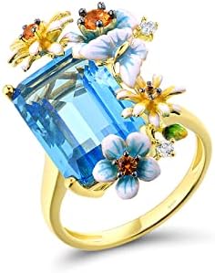 Santuzza 925 Sterling Silver Daisy Butterfly Ring Blue Glass Enamel Flower Ring for Women (9)