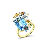 Santuzza 925 Sterling Silver Daisy Butterfly Ring Blue Glass Enamel Flower Ring for Women (10)