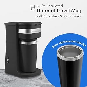 Elite Gourmet EHC111A Personal Single-Serve Compact Coffee Maker Brewer Includes 14Oz. Stainless Steel Interior Thermal Travel Mug, Compatible with Coffee Grounds, Reusable Filter, Black Elite Gourmet EHC111A Personal Single Serve Compact Coffee Maker Brewer Includes 14Oz Stainless Steel Interior Thermal Travel Mug Compatible with Coffee Grounds Reusable Filter Black