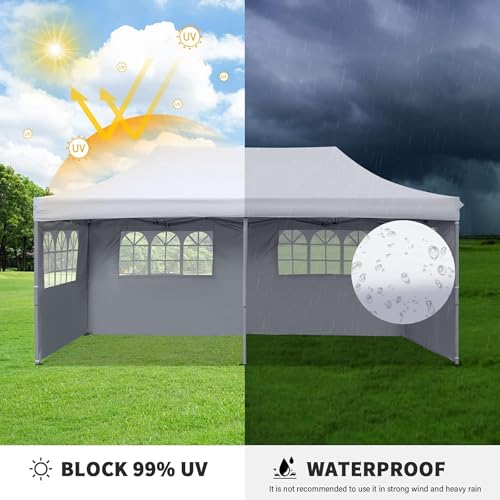 Image of 10x20ft / 3x6m Pop up Outdoor Canopy Tent | Portable Shade Instant Folding Gazebo Tent | Heavy Duty Gazebo Canopy Shelter 2 Mins Installation | White, 40Kgs (White with 3 Window Side Walls)