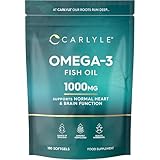 Omega 3 Fish Oil Capsules High Strength | Fatty Acids Supplement | 1000mg with 180mg of EPA and 120mg of DHA | 180 Softgels | By Carlyle