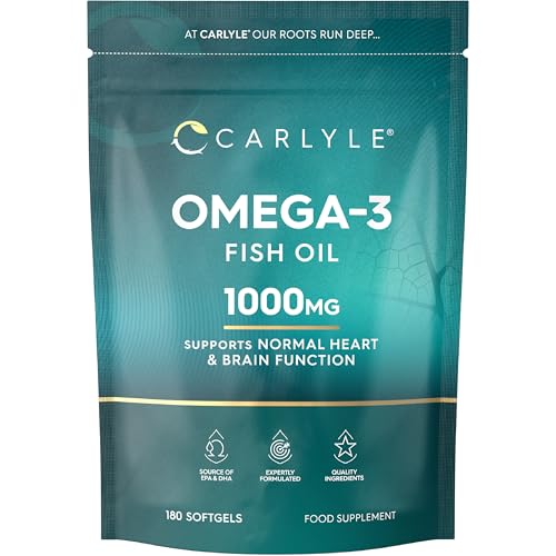 Omega 3 Fish Oil Capsules High Strength | Fatty Acids Supplement | 1000mg with 180mg of EPA and 120mg of DHA | 180 Softgels | By Carlyle