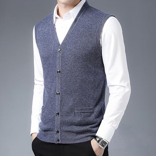 Mens V-Neck Knitted Sweater Vest 100% Wool Sleeveless Button Down Cardigan Vest with Pocket2