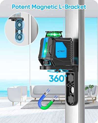 Laser Level Self Leveling Green Line Actbot Horizontal Vertical Tilt Straight Cross Line Laser 360 Switchable 𝙎𝙬𝙞𝙫𝙚𝙡𝙡𝙞𝙣𝙜 𝟯 Levels Intensity For Outdoor Indoor Task L-Bracket Holder Included #TOP6
