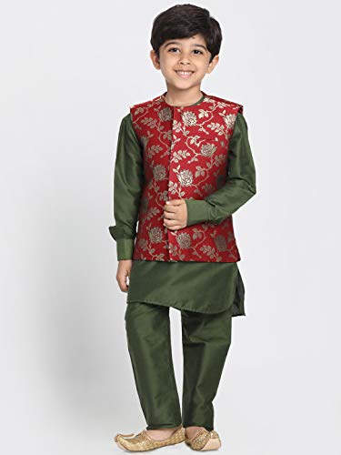 Image of JBN Creation Black Cotton Silk Blend Boys Nehru Modi Jacket