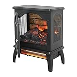 SOFTSEA 18' 3D Flame Electric Infrared Quartz Fireplace Stove with Remote Control, Back Wall Tile Design Flame Colors Effect with 4 Adjustable Brightness, 1500W Heater and 11 Temperature Settings