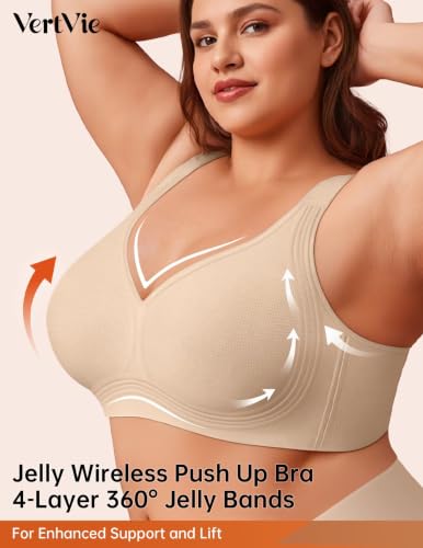 Image of Vertvie Jelly Bras for Women No Underwire Minimizer Support | Plus Size Older Lift, Full Coverage & Smoothing Back, Push Up, Separation & Supportive, Soft Comfy Seamless Wireless Bralette