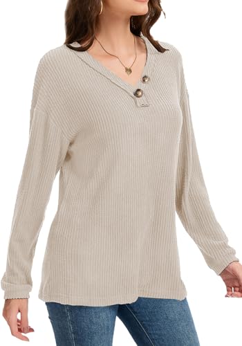Fashion Clothing Womens Sweatshirt Long Sleeve Lightweight Sweaters V-Neck Button Down Sweatshirt for Women - image 5