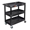 Tubstr 3-Tier Rolling Utility Cart with Wheels | Supports 300 lbs. Total | Heavy-Duty Capacity for Garage Storage, Office Spaces, & Kitchen Use | Durable Tool Cart with Locking Wheels (Black, 32 x 18)