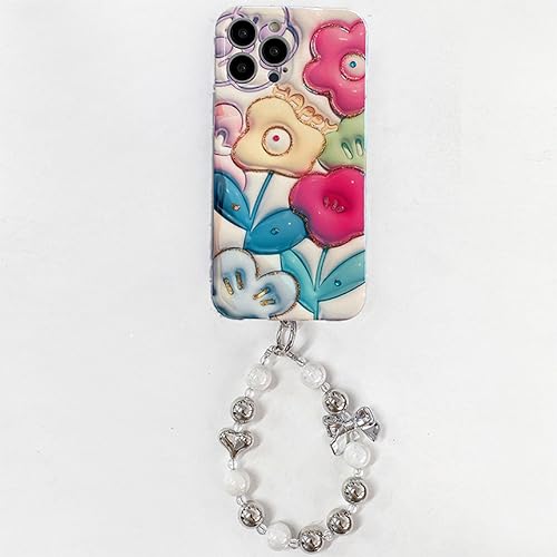 Coque antichoc cadre ondulé pour iPhone 11 Pro Max avec fleur 3D
