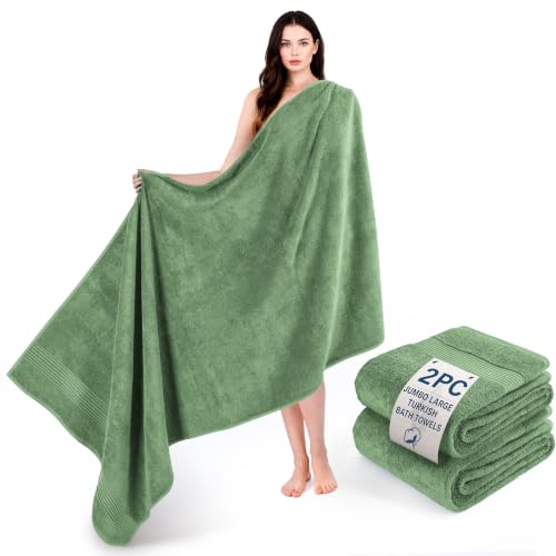 Image of Cotton Paradise 100% Cotton Turkish Towel Set, Soft Absorbent Quick Dry, 2 Piece 35x70 Bath Sheet Set, Sage Green