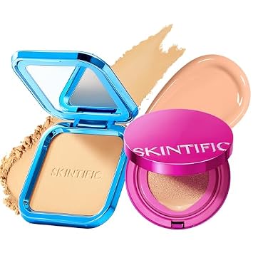 SKINTIFIC Cover Glow Perfect Cushion Foundation #03 Petal & Ultra Cover Oil Control Powder Foundation #03 Petal