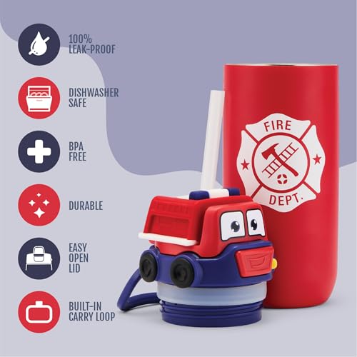 Ello Ellies Botella de Agua para Niños de Acero Inoxidable 12oz a Prueba de Fugas, Color Firetruck miniatura 2