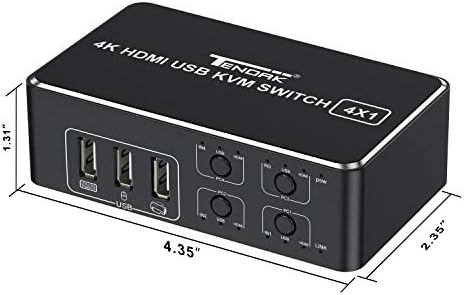 HDMI KVM Switch, Tendak 4K HDMI 4 in 1 Out KVM Switch Box Keyboard Mouse Printer Switcher Include 4 USB Type-B Cable Support 4K@60Hz, EDID/HDCP 2.2 3D for Laptop PS4 Xbox one HDTV Monitor, Black
