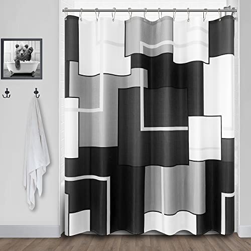 Black Shower Curtain Black And White Shower Curtains For Bathroom Black Grey Fabric Shower Curtain Set With Hook Abstract Geometric Bath Curtain Decorative Shower Curtain For Men Water Repellent 72X72 #TOP10
