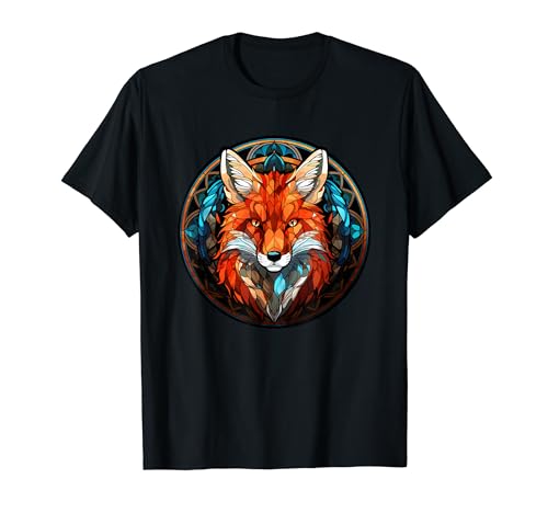 Red Fox Vidrieras Leadlight Diseño Artístico Camiseta