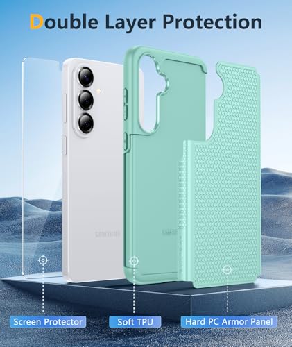Image of FNTCASE for Samsung Galaxy S26 Plus Case: Military Grade Drop Protection, 14ft Drop Tested, Screen Protector Included, Anti-Slip Anti-Fingerprint Dual Layer Shockproof Phone Case Cover (Mint Green)