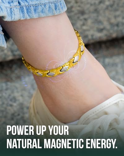 Image of MagnetRX Titanium Magnetic Bracelet - Ultra Strength Magnets Anklet for Women (Silver & Gold)