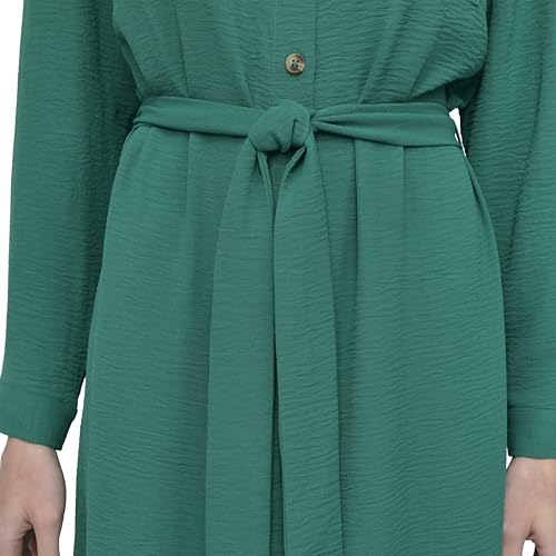 Image of DKNY Women's Long Sleeve Collared Tie Waist Midi Shirtdress