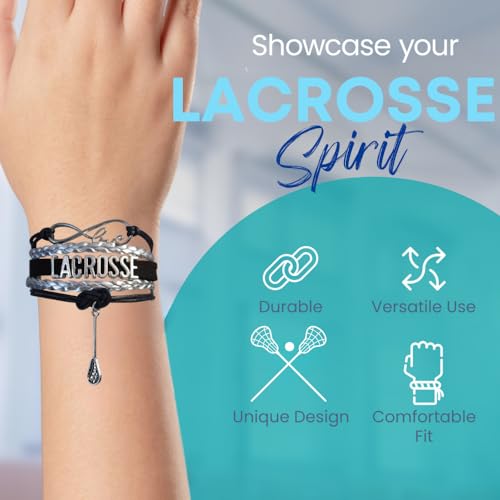 Image of SportyBella Lacrosse Bracelets For Girls - Adjustable Charm Bracelet w /Infinity Symbol & Silver Lacrosse Stick Charm. Friendship Bracelet Gifts for Players, Teams & Coaches