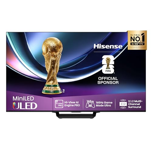 Hisense 85U7Q Pro Fernseher 85 Zoll, 4K Mini LED, Smart TV, Hi-View AI Engine Pro, 165Hz Game Mode Ultra, FreeSync Premium Pro, 2.1.2 ch. Surround Sound, Dolby Vision IQ Atmos, Sprachsteuerung [2025]