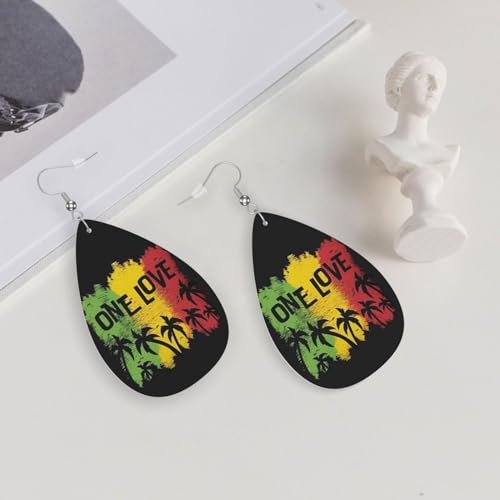 One Love Music Reggae Rasta Earrings For Women Girls Lightweight Teardrop Dangle Earrings Jewelry Gift4