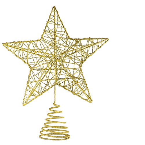 UNOMOR Christmas Tree Star Topper, Xmas Tree Topper Star Christmas Decoration Glittered Tree- top Star Mental Christmas Tree Ornament Festive Christmas Decor for Christmas Home DÃ©cor ( Gold Hollow )