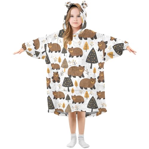 Manta de gran tamaño con capucha para niñas, diseño de amapolas, oso, blanco, suave, cálida, de forro polar, Multicolor, 120 Grande