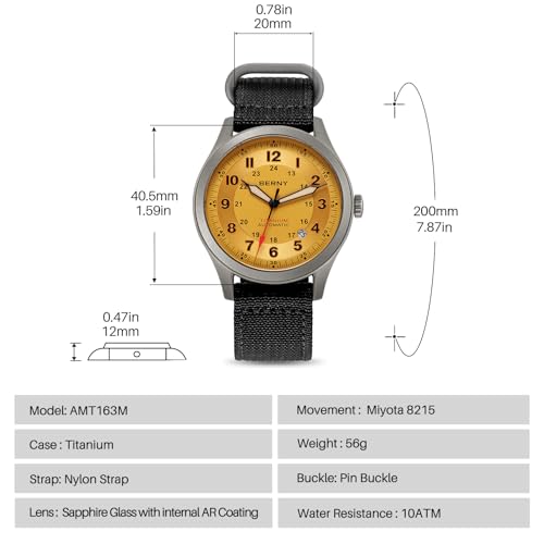 Image of BERNY Automatic Titanium Watch for Men 10ATM Waterproof Men's Field Watch Super Luminous Male Analog Mechanical Military Wrist Watch AR Sapphire Crystal Date Calendar Birthday Present