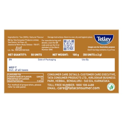 Image of Tetley Ginger Zing Flavoured Chai Black Tea 50 Tea Bags,100 Grams