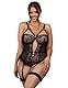 Dessous Damen Sexy Unterwäsche Curvy Spitze Body Babydoll Negligee Elegant Reizwäsche Große Größen Transparent Lingerie Sexy for Women hot Set Spitzenbody Mollig Clubwear Party Schwarz 3XL-4XL