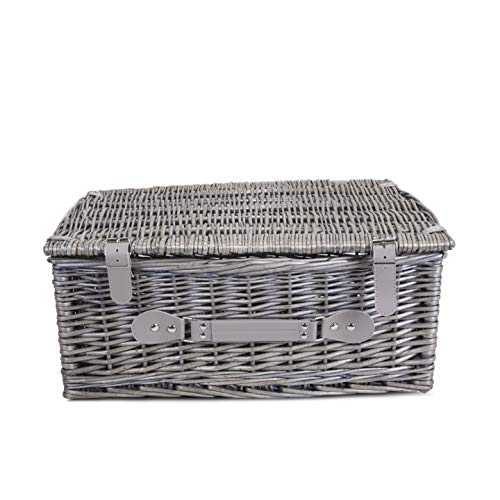 BASIC HOUSE Empty Grey Wicker Picnic Hamper Hampers Shop Retail Display Home Decoration (Small)