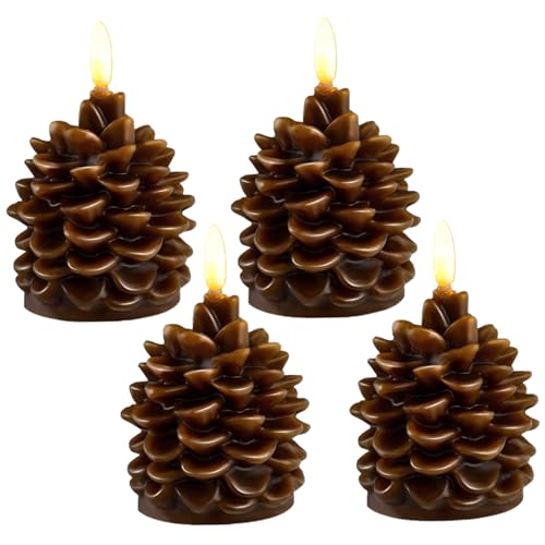 Velas de Navidad para chimenea con forma de piña rústica y luz cálida LED 5