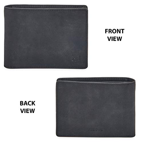 Image of Real Leather Mens Bifold Wallet RFID Blocking Slim Minimalist Front Pocket - Thin & Stylish with ID Window in Gift Box, Crazy Horse Black, 4 inchx3.25 inchx0.75 inch, Minimalist