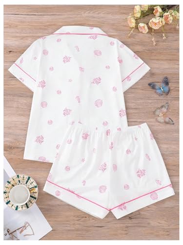 Image of Floerns Women's Floral Pajamas Notch Collar Print Sleepwear Two Piece Pajama Set