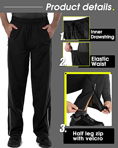 33,000Ft Men's Rain Pants Breathable Lightweight Reflective Windproof Waterproof Pants For Golf Hiking Outdoor Black #TOP4