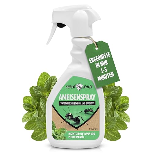 Super Ninja Ameisenspray 500ml Pflanzlich auf Pfefferminzöl-Basis Effektives Ameisengift Innen & Außen Geruchlos & Rückstandsfrei Sicher für Kinder & Haustiere