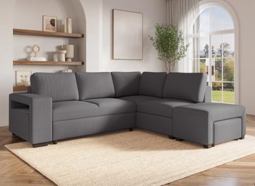 DecoInParis Canapé d'angle Convertible en Tissu Gris foncé ALBAN - Angle Droit