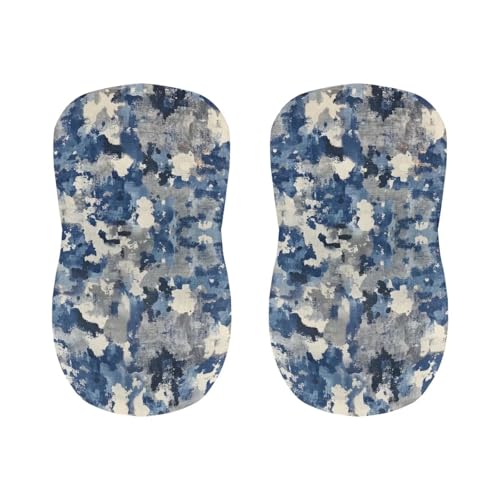 Image of Blue Grey Tie-dye Bar Stool Chair Cover 4 Pack Barstool Slipcovers Counter Stool Chair Covers with Waterproof Seat Pad Bar Seat Cover with Elastic Bottom