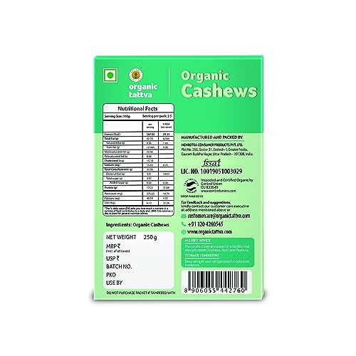 Image of Organic Tattva Cashews (Kaju) | Premium Cashew 250gm-W320 | Rich in Protein, Healthy Fats & Minerals | Crunchy, Creamy Texture | Gluten-Free, Vegan Dry Fruit Snack | Ideal for Cooking & Snacking