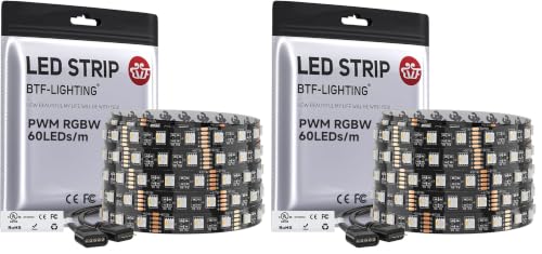 Image of BTF-LIGHTING RGBW LED Strip Lights,UL Listed,5050 4 Colors in 1 RGB + 2700K-3000K Warm White,12V DC,16.4ft /5m 60LEDs /m 12mm Black PCB, IP30 for Home Decoration(No Adapter or Controller) (Pack of 2)