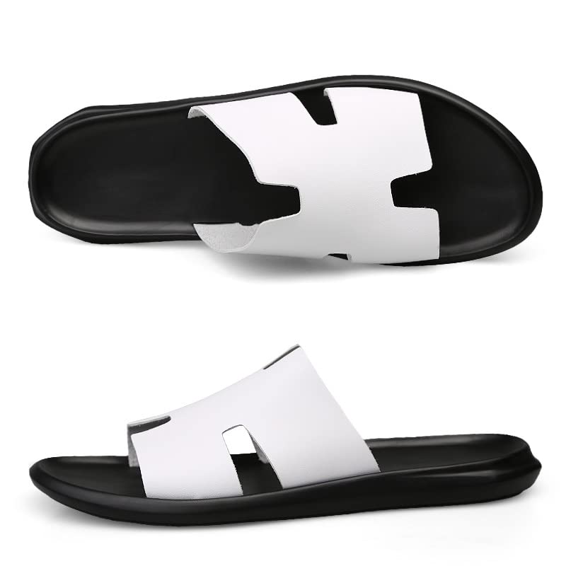 Big Size Genuine Leather Men Sandals Cowhide Summer Sandals Quality Men Slippers Casual Outdoor Beach Shoes(Black,10)4