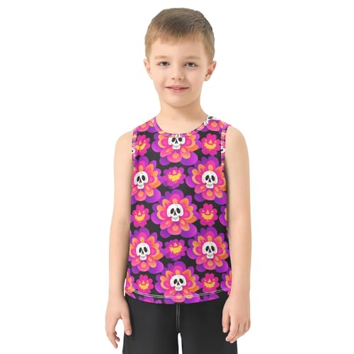 J JOYSAY Skull Flowers Dark Black Boys Tank Top Sleeveless Muscle Shirts Quick Dry Kids T-Shirts 3-15T2