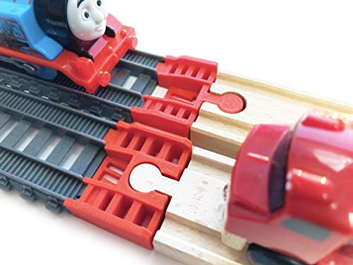 TrainLab.com Adapters, Compatible with Thomas & Friends TrackMaster Gray 2014 and Wooden Railway Tracks, Perfect wooden train track accessories (2pc) (RED)