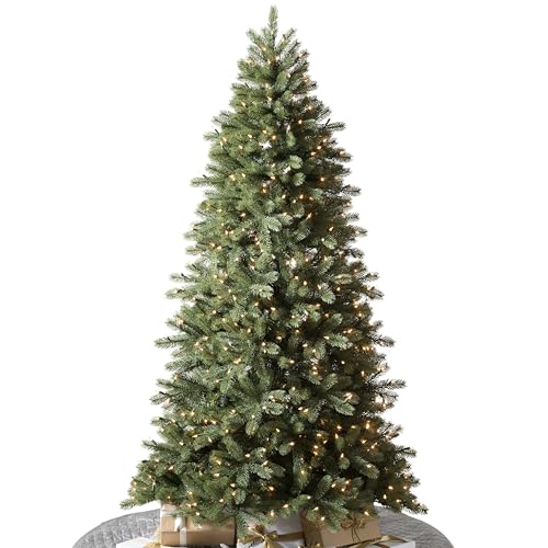 Balsam Hill Woodland Spruce - Captivating Slim Artificial Christmas Tree with True Needle Foliage with Premium Stand & Easy Assembly for Indoor Holiday Decorating, LED Clear, 7.5'