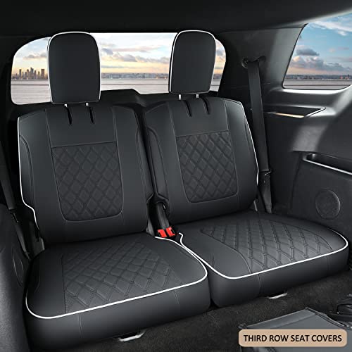 Image of GIANT PANDA Pu Leather 7 Seats Car Seat Covers Full Set Custom Fit Ford Explorer 2016 2017 2018 2019 XLT,Limited,Platinum,Sport,Base,3 Row Model with Second Row 40 /60 Split Seats- (Black)
